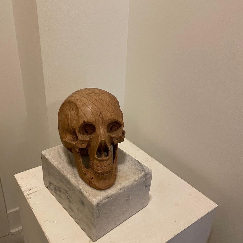 Very cool carved wooden skull.
